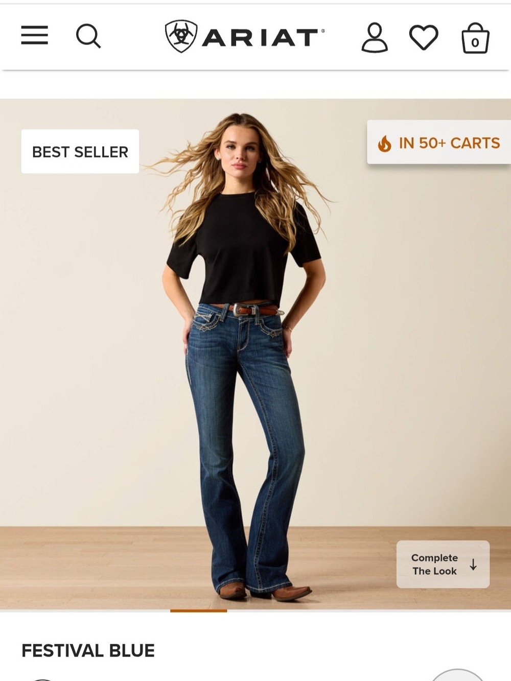 18 Wide, Ariat Festival Blue Flare Jeans — Dark Blue Wash